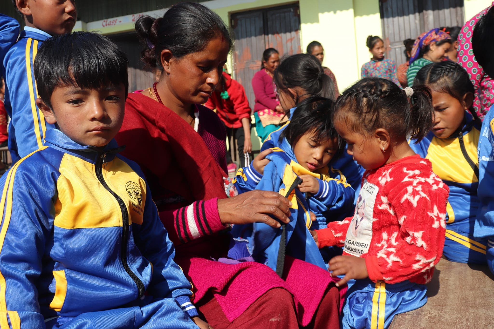 Students receiving supplies